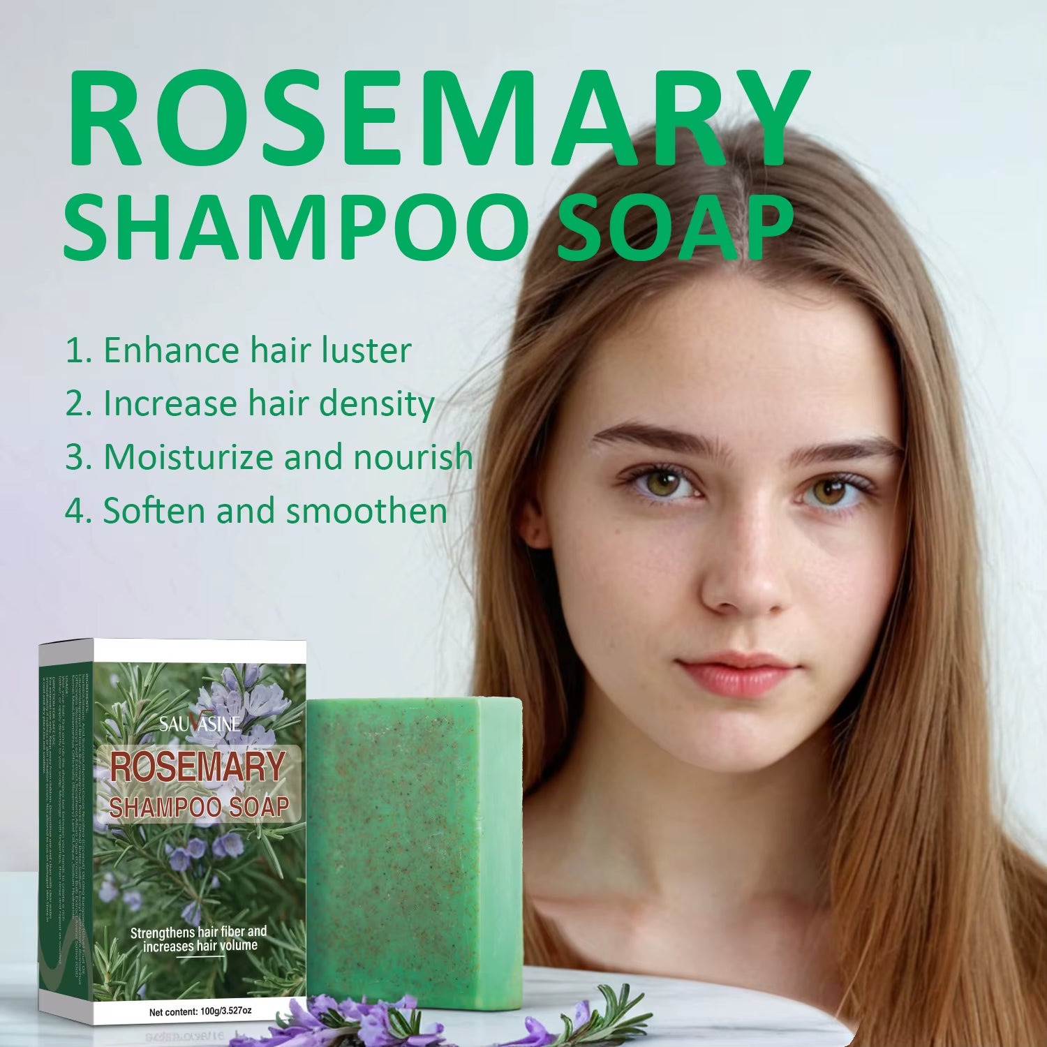 100G Rosemary Soap for Hair Growth Volumizing Smoothing Bars Strengthening Thickening Hair Care Shampoo for All Hair Types