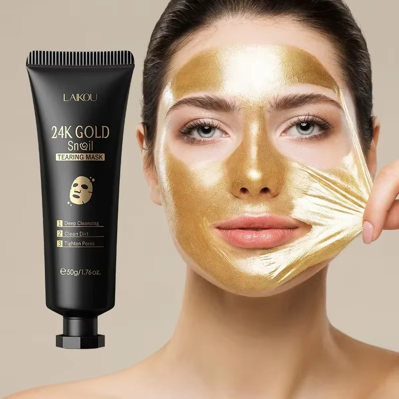LAIKOU 24K Gold Snail Collagen Peel off Tearing Face Mask Deep Cleansing Remove Blackhead Face Care 50G
