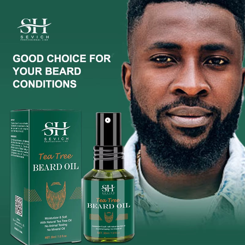 Tea Tree Growth Beard Oil Fast Effective Beard Growth and Clean Skin Thick & Supple Beard Care Essence for Men 30Ml