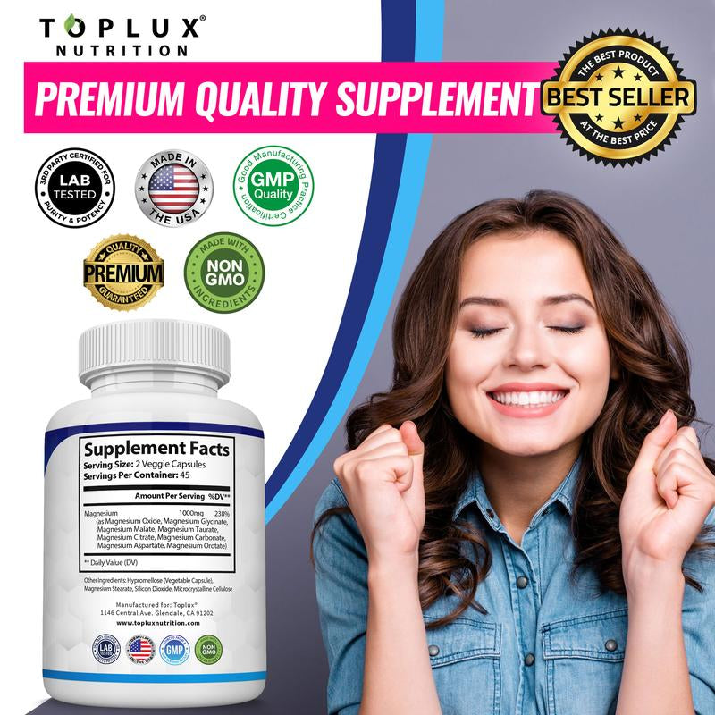 Unlock Your Health Potential with Toplux Magnesium Complex - 8 Essential Magnesium Supplement (1000mg) for Sleep and Bone Health