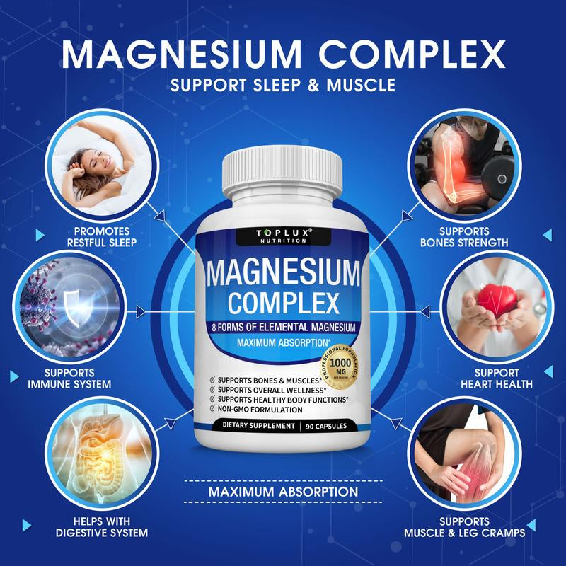 Unlock Your Health Potential with Toplux Magnesium Complex - 8 Essential Magnesium Supplement (1000mg) for Sleep and Bone Health