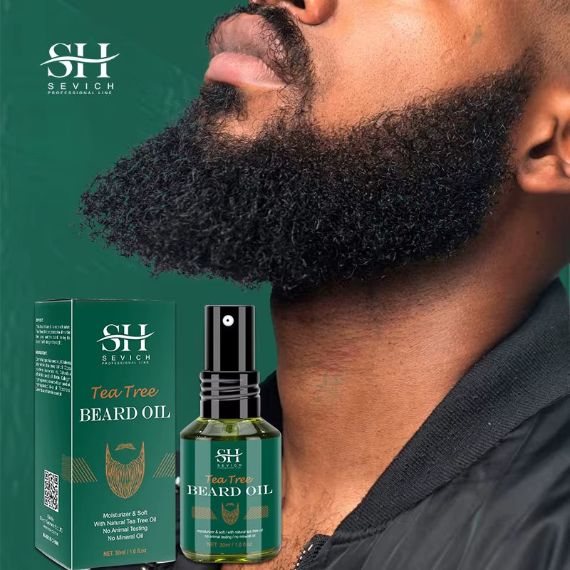 Tea Tree Growth Beard Oil Fast Effective Beard Growth and Clean Skin Thick & Supple Beard Care Essence for Men 30Ml